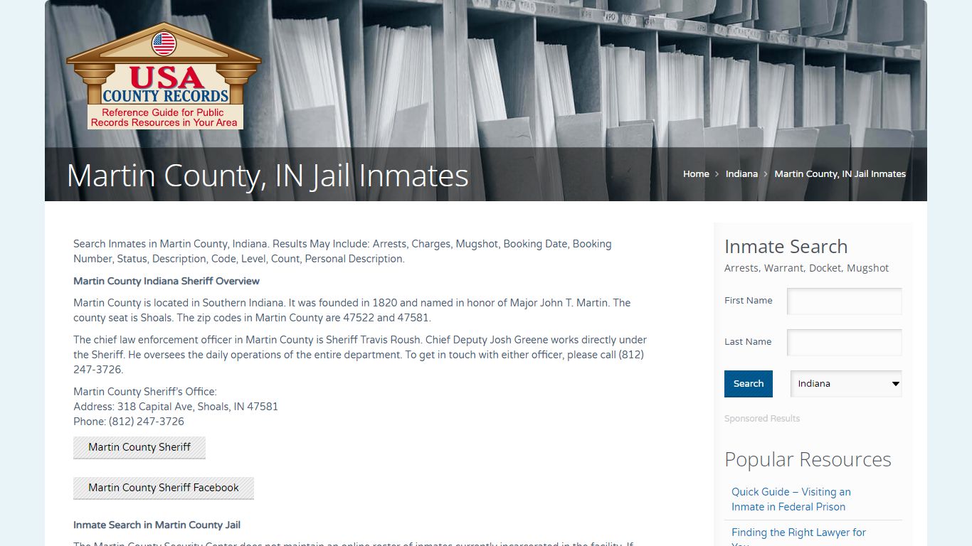 Martin County, IN Jail Inmates | Name Search